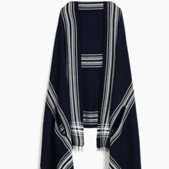 NEW J Crew Soft Blanket Stripe Cape Scarf Windowpane Navy/White - Picture 3 of 7